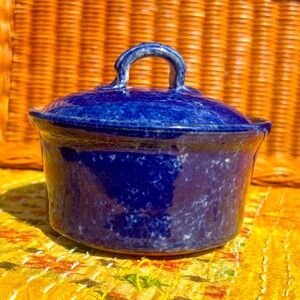 Original Signed Lidded Blue Ceramic Butter Dish